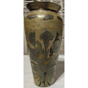 Vintage vase cloisonne enamel on copper floral design gold color flowers